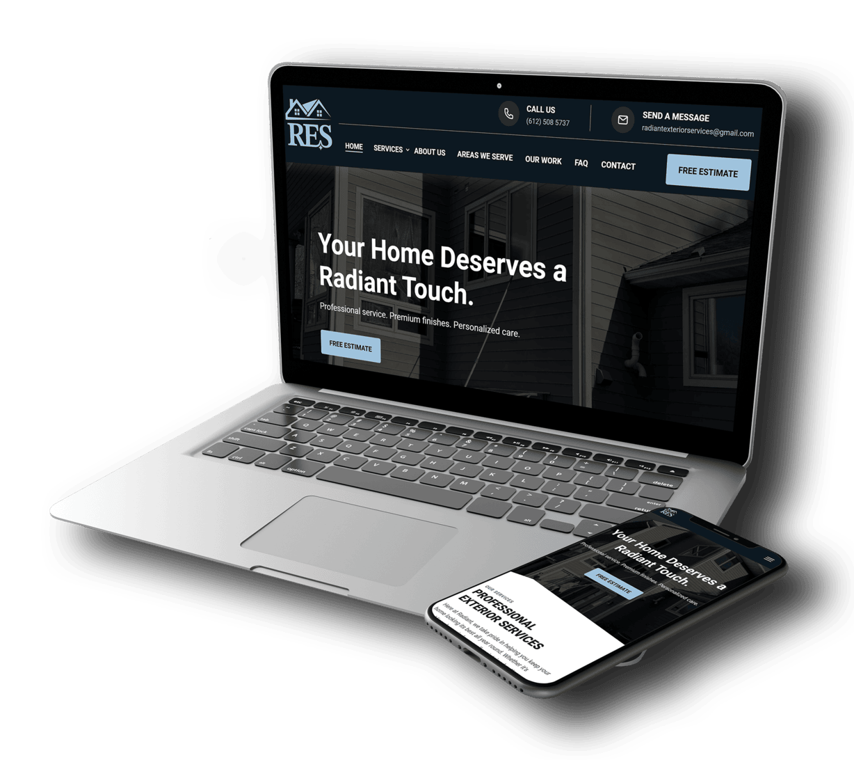a laptop showing Radiant Exterior Services
